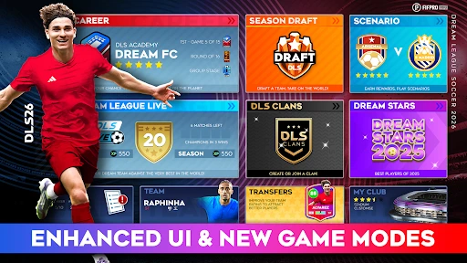Captura de Dream League Soccer 2026: jugada en el estadio